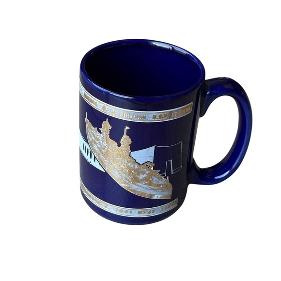 U.S.S. Arizona Blue Coffee Mug Blue Gold Glazed Ceramic Armed Forces 1994 - Picture 7 of 7